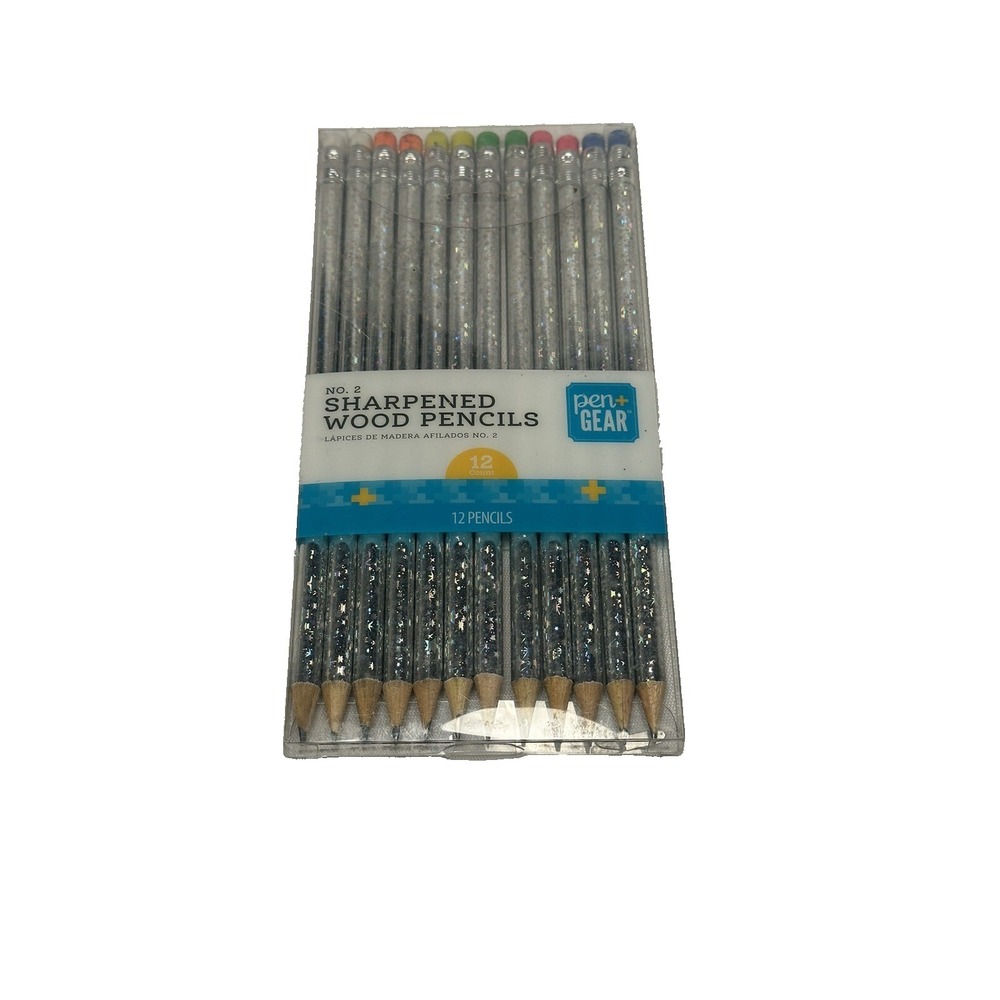 12 count NO 2‎ silver glitter pre sharpened wood pencils PEN GEAR